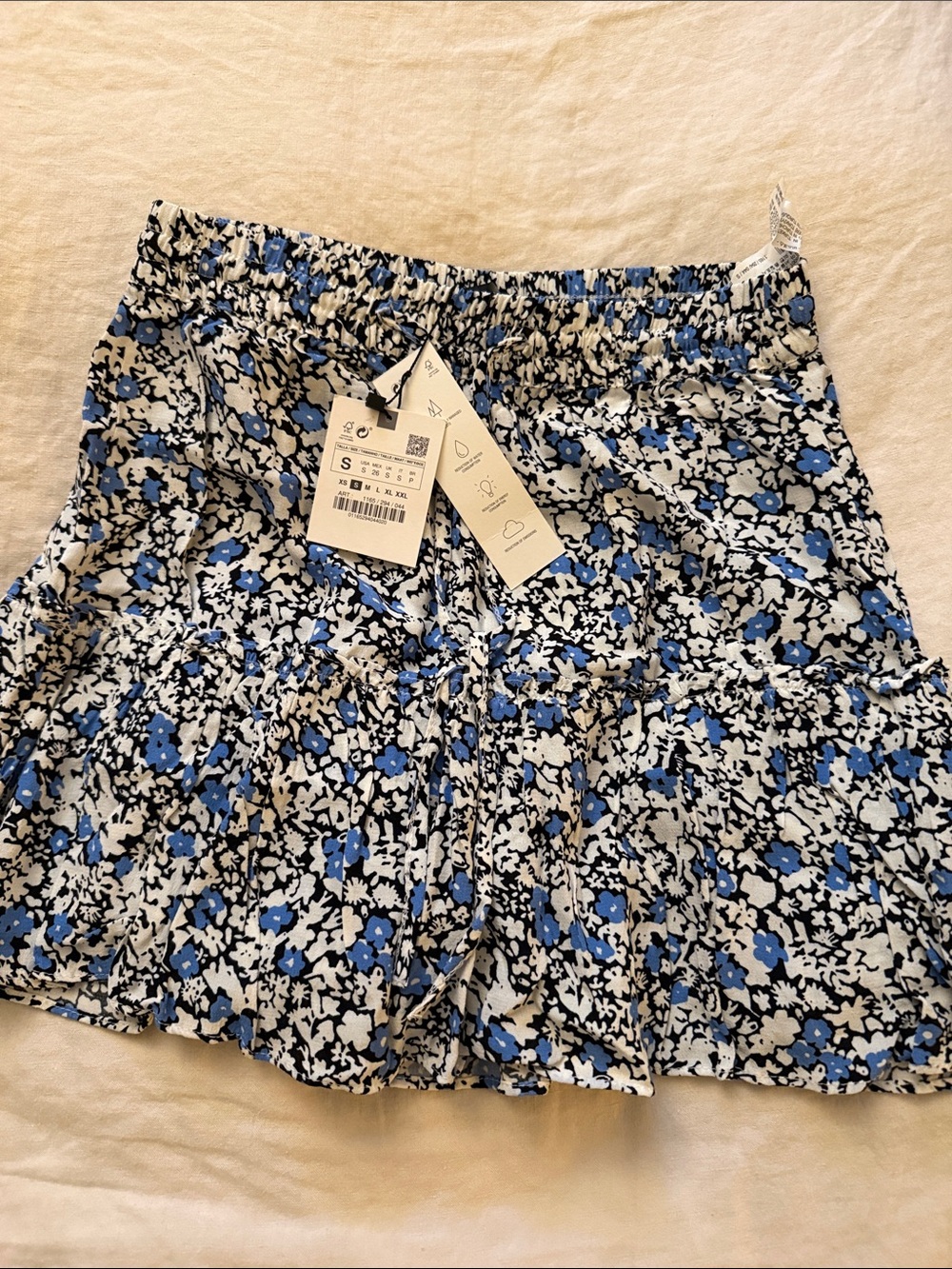 Zara NWT Blue Floral Tiered Mini Skirt size Small